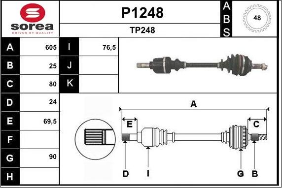 SNRA P1248 - Приводний вал autozip.com.ua