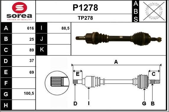 SNRA P1278 - Приводний вал autozip.com.ua