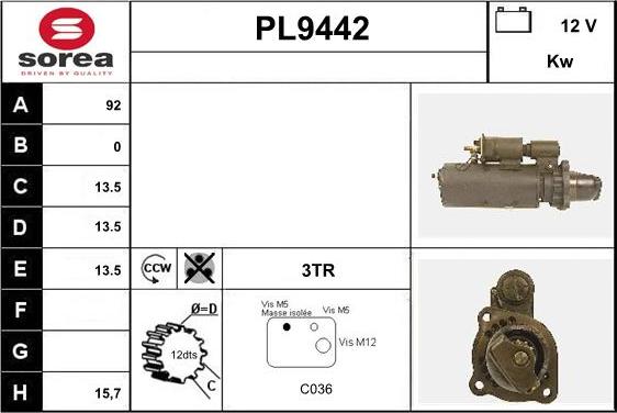 SNRA PL9442 - Стартер autozip.com.ua