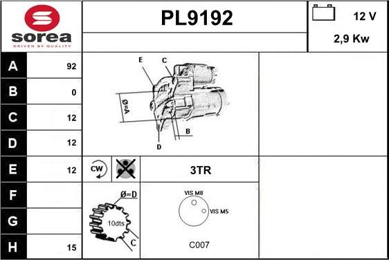 SNRA PL9192 - Стартер autozip.com.ua