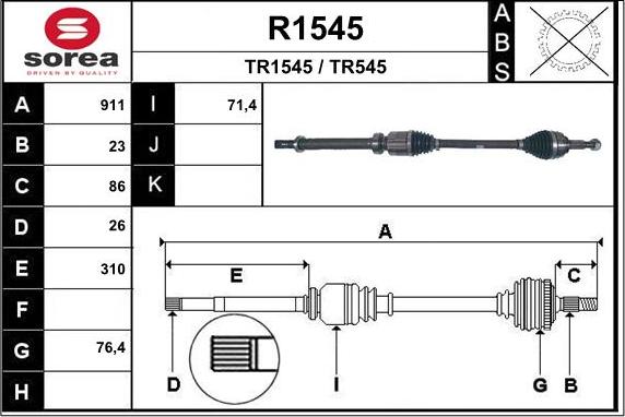 SNRA R1545 - Приводний вал autozip.com.ua