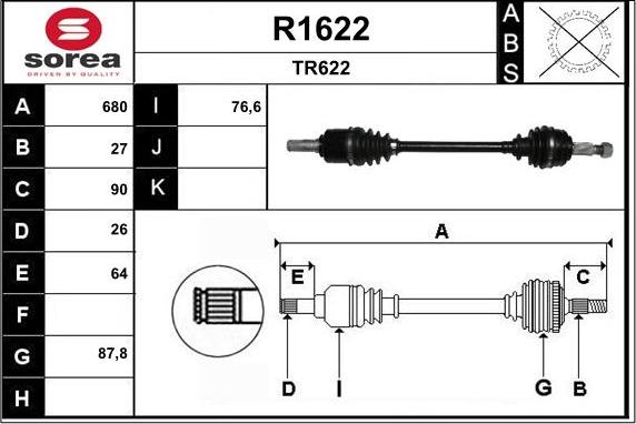 SNRA R1622 - Приводний вал autozip.com.ua