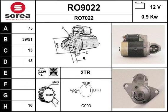 SNRA RO9022 - Стартер autozip.com.ua