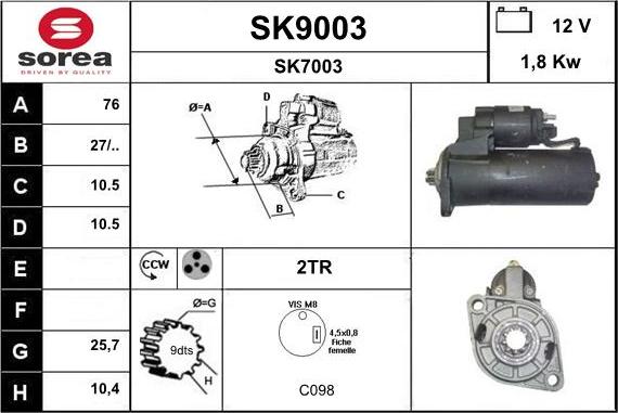 SNRA SK9003 - Стартер autozip.com.ua