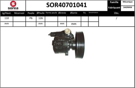SNRA SOR40701041 - Гідравлічний насос, рульове управління, ГУР autozip.com.ua