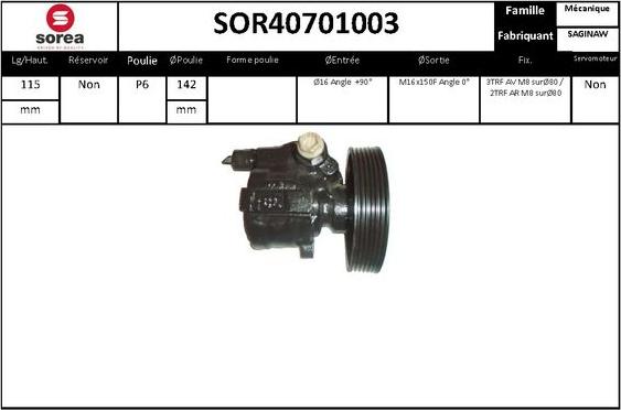 SNRA SOR40701003 - Гідравлічний насос, рульове управління, ГУР autozip.com.ua