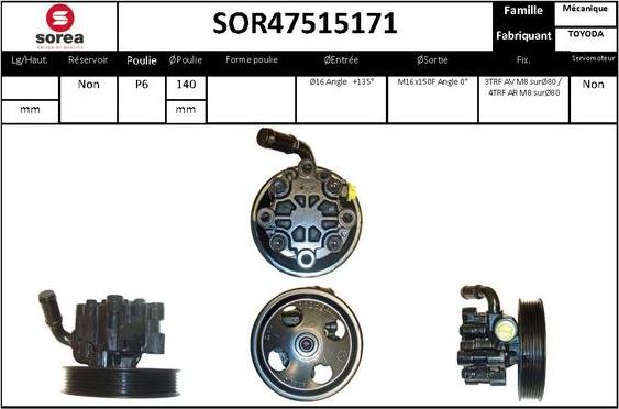 SNRA SOR47515171 - Гідравлічний насос, рульове управління, ГУР autozip.com.ua