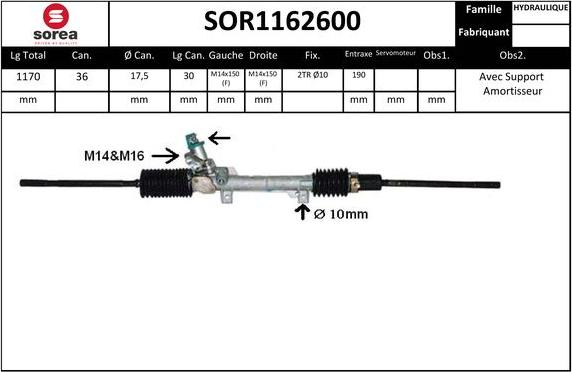 SNRA SOR1162600 - Рульовий механізм, рейка autozip.com.ua