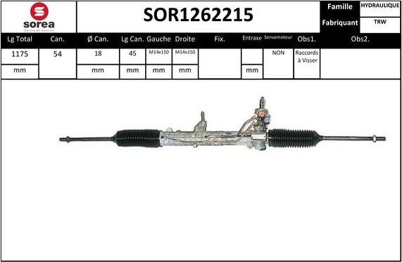 SNRA SOR1262215 - Рульовий механізм, рейка autozip.com.ua