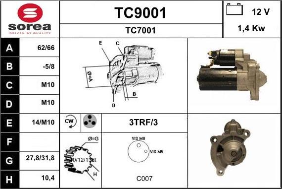 SNRA TC9001 - Стартер autozip.com.ua