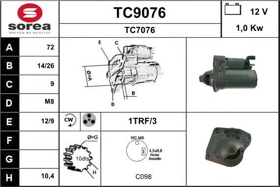 SNRA TC9076 - Стартер autozip.com.ua