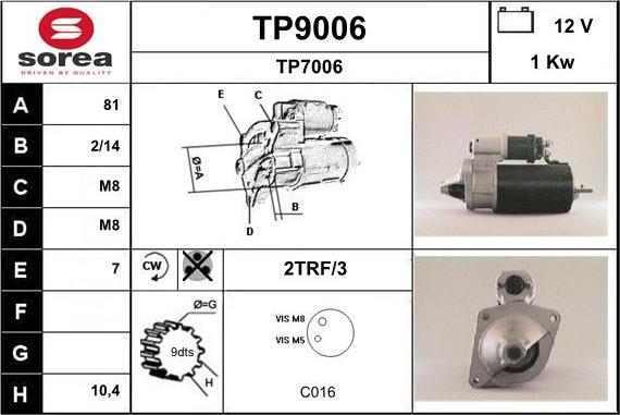 SNRA TP9006 - Стартер autozip.com.ua