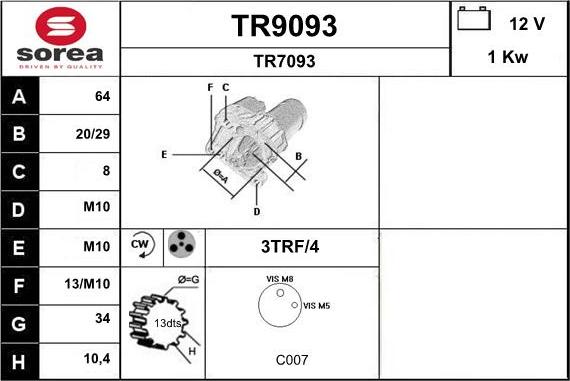 SNRA TR9093 - Стартер autozip.com.ua