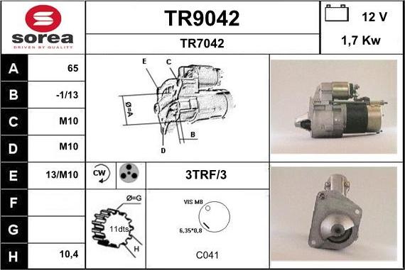 SNRA TR9042 - Стартер autozip.com.ua