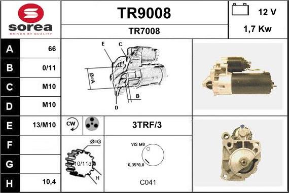 SNRA TR9008 - Стартер autozip.com.ua