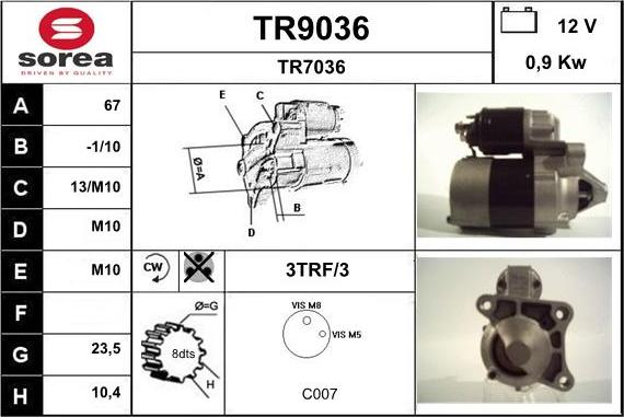 SNRA TR9036 - Стартер autozip.com.ua