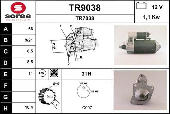 SNRA TR9038 - Стартер autozip.com.ua