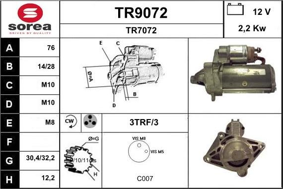 SNRA TR9072 - Стартер autozip.com.ua