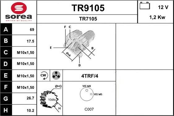 SNRA TR9105 - Стартер autozip.com.ua