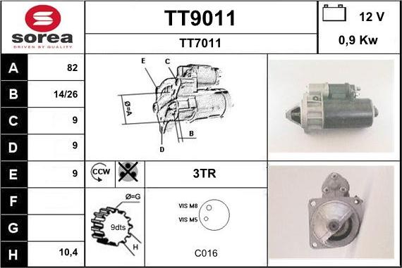 SNRA TT9011 - Стартер autozip.com.ua