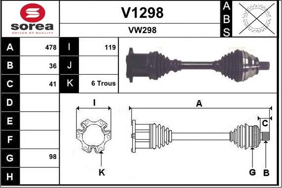 SNRA V1298 - Приводний вал autozip.com.ua