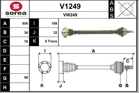 SNRA V1249 - Приводний вал autozip.com.ua