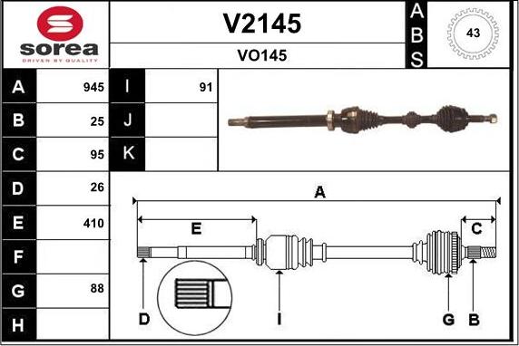 SNRA V2145 - Приводний вал autozip.com.ua