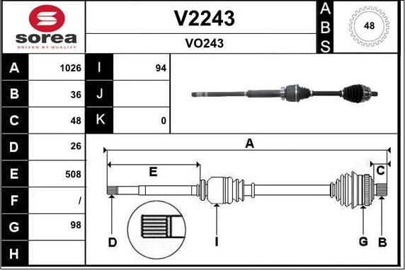 SNRA V2243 - Приводний вал autozip.com.ua