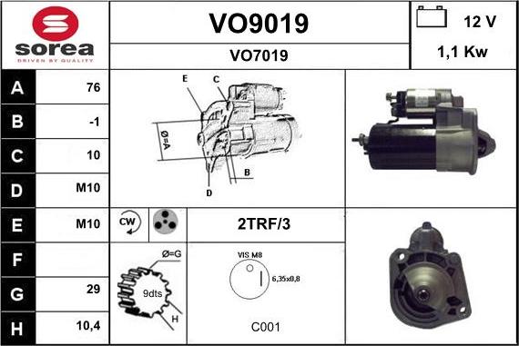 SNRA VO9019 - Стартер autozip.com.ua