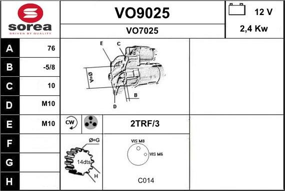 SNRA VO9025 - Стартер autozip.com.ua