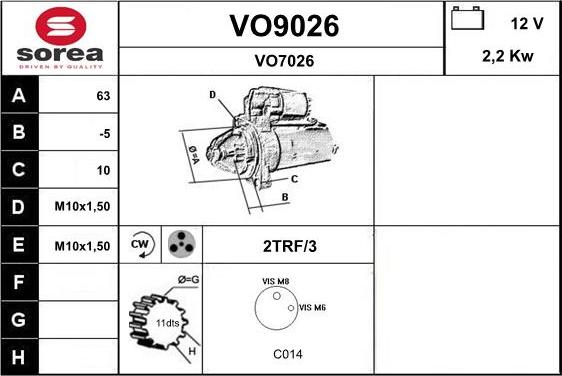 SNRA VO9026 - Стартер autozip.com.ua