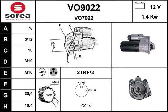 SNRA VO9022 - Стартер autozip.com.ua