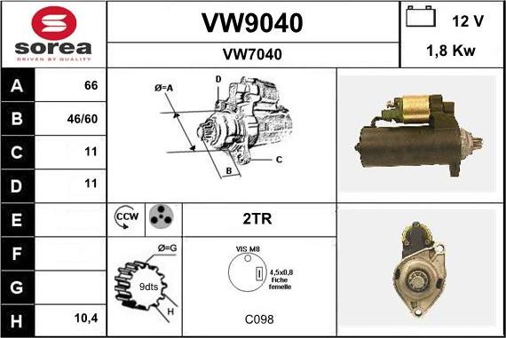 SNRA VW9040 - Стартер autozip.com.ua