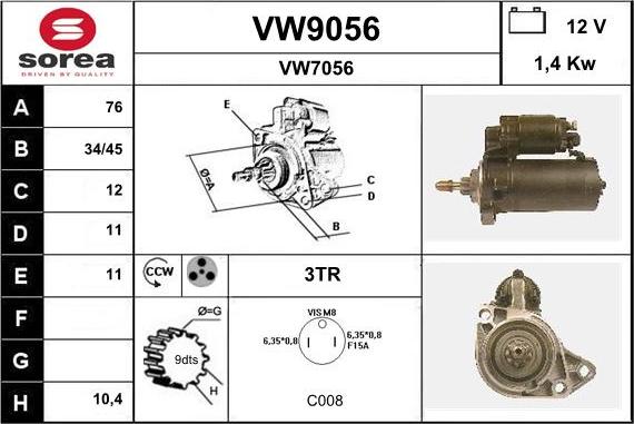 SNRA VW9056 - Стартер autozip.com.ua