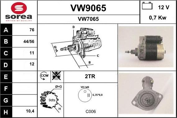 SNRA VW9065 - Стартер autozip.com.ua