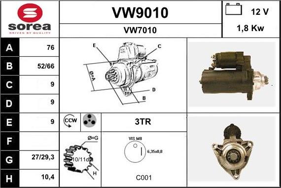 SNRA VW9010 - Стартер autozip.com.ua