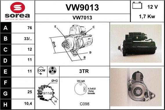 SNRA VW9013 - Стартер autozip.com.ua