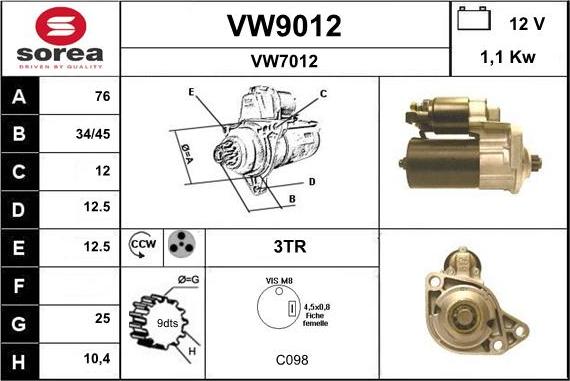 SNRA VW9012 - Стартер autozip.com.ua