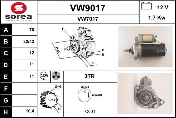 SNRA VW9017 - Стартер autozip.com.ua