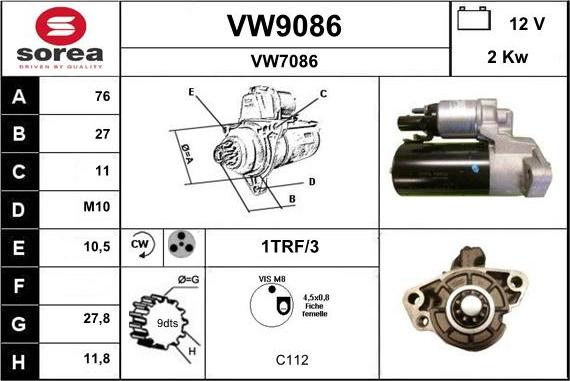 SNRA VW9086 - Стартер autozip.com.ua