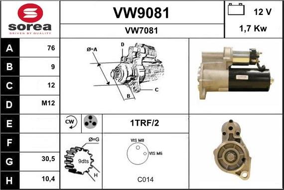 SNRA VW9081 - Стартер autozip.com.ua