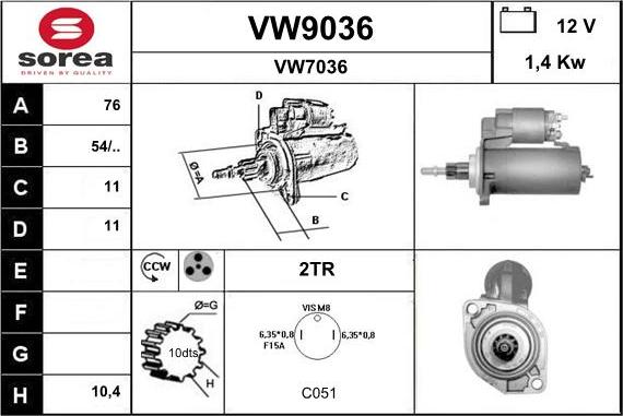 SNRA VW9036 - Стартер autozip.com.ua