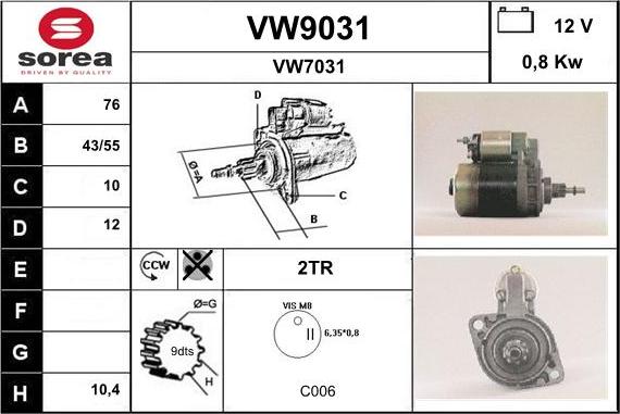 SNRA VW9031 - Стартер autozip.com.ua