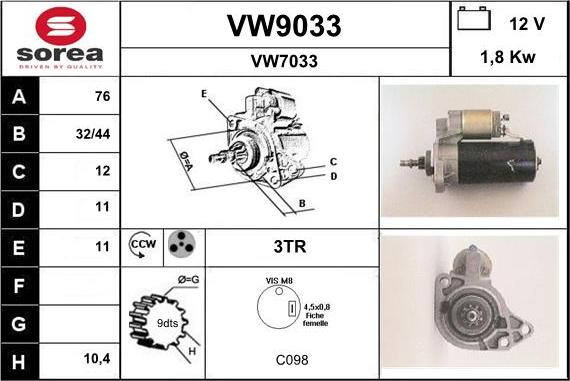 SNRA VW9033 - Стартер autozip.com.ua