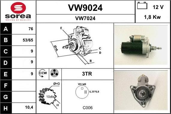 SNRA VW9024 - Стартер autozip.com.ua