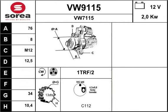 SNRA VW9115 - Стартер autozip.com.ua