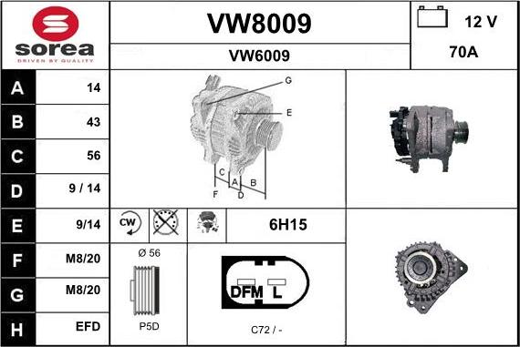 SNRA VW8009 - Генератор autozip.com.ua