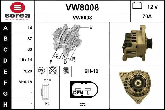 SNRA VW8008 - Генератор autozip.com.ua