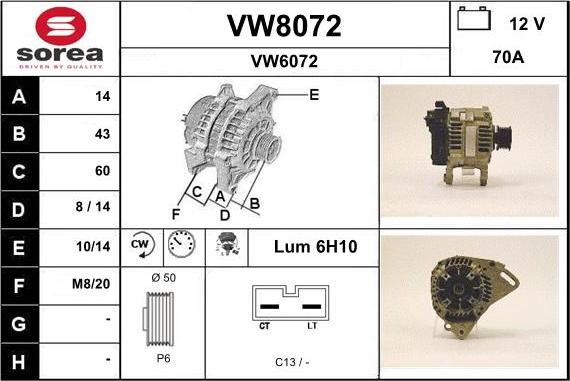 SNRA VW8072 - Генератор autozip.com.ua