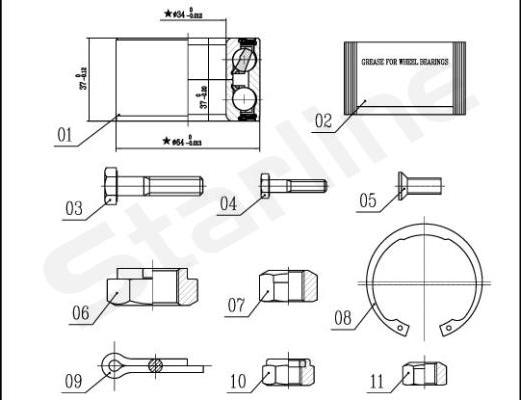 Starline LO 00593 - Комплект підшипника маточини колеса autozip.com.ua